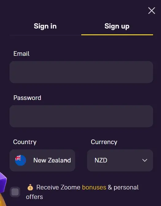 Zoome Casino Registration Form
